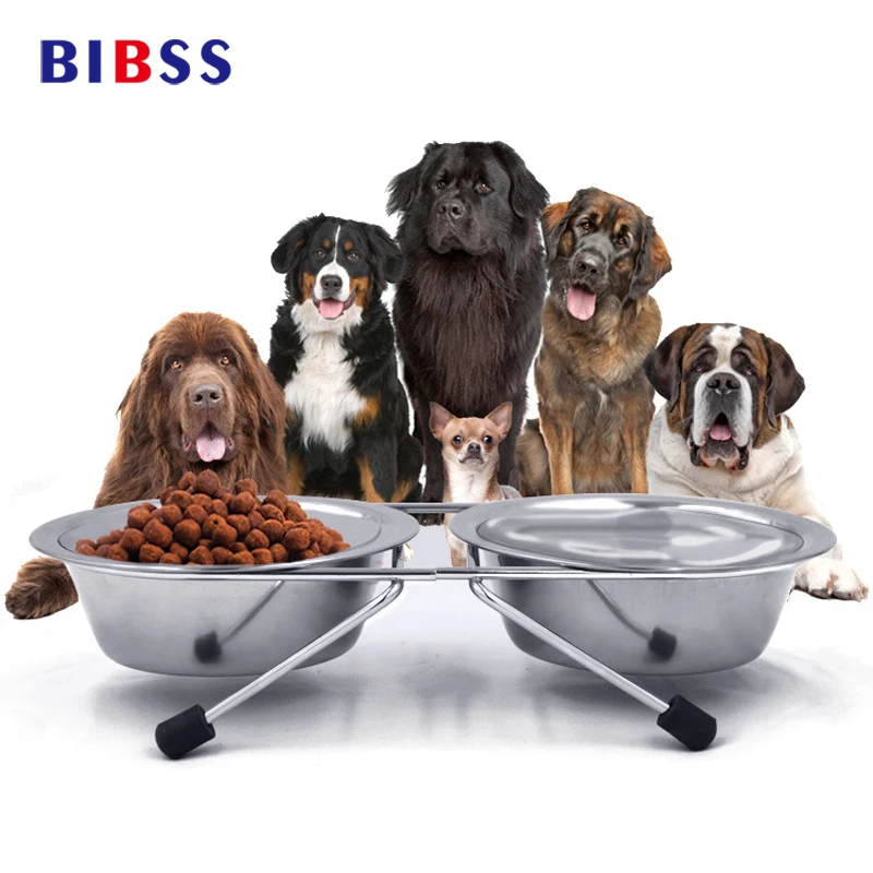 

Pet Dog Bowls Stainless Steel Puppy Travel Feeding Feeder Double Food Cat Bowl Water Dish plate Twins Style Stent support