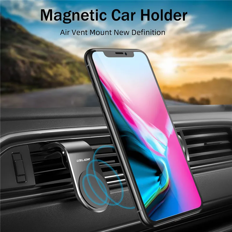 USLION Metal Magnetic Car Phone Holder For Phone In Car Mobile Support for iPhone Samsung Xiaomi 360 Air Magnet Stand in Car GPS