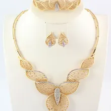 Новые очаровательные dubai gold цвет Кристалл Мода Свадебные аксессуары костюма колье Африки Бижутерия комплекты