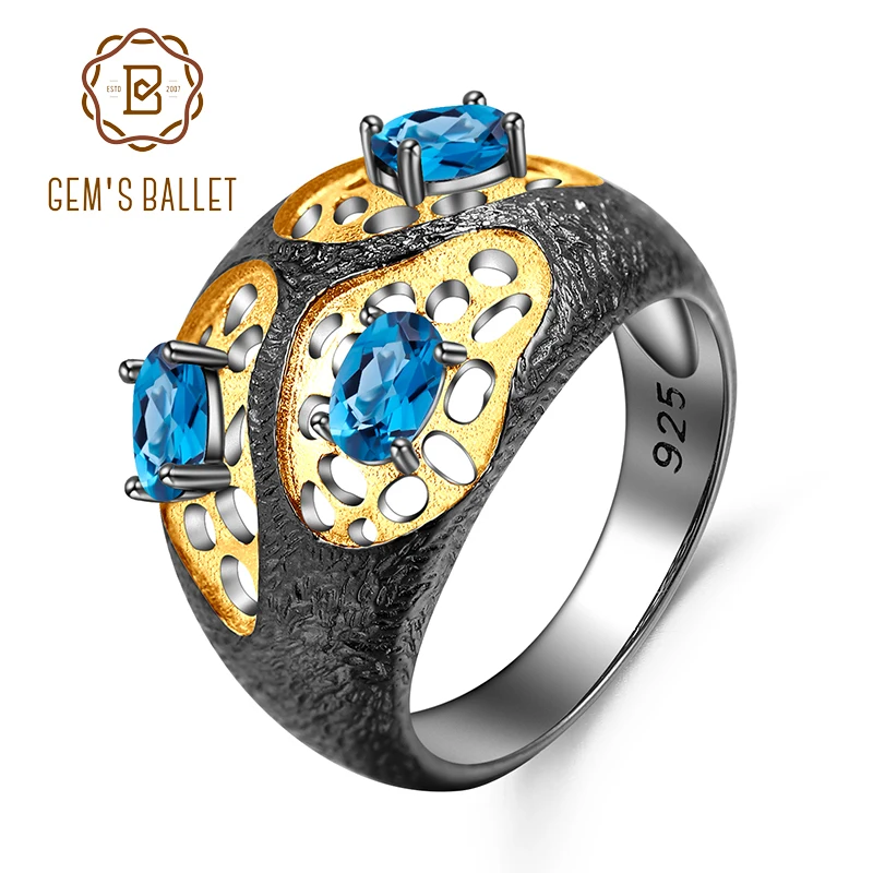 

GEM'S BALLET The Persistence of Memory Style Ring 925 Sterling Silver Natural London Blue Topaz Handmade Rings for Women