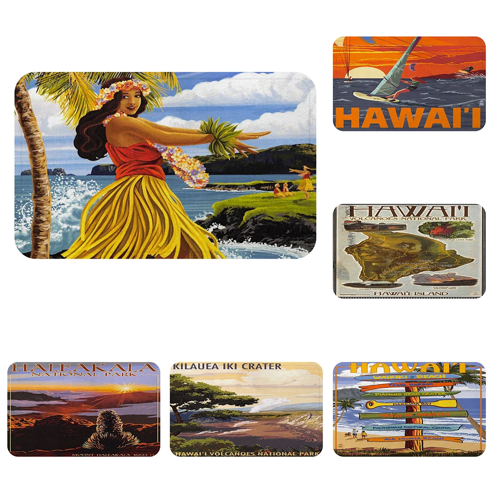 

Vintage Hawaii Maps Hula Dancing Cool Mat Bath Carpet Decorative Anti-Slip Mats Room Car Floor Bar Rugs Door Home Decor Gift