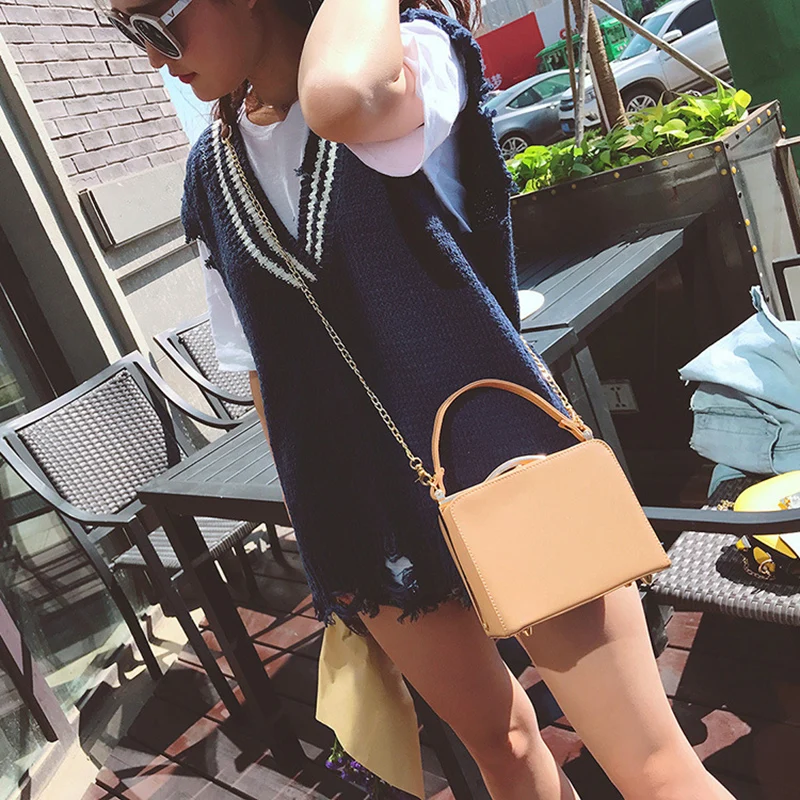

Korean Simple Box Pack 2017 Spring And Summer Handbag Fashion Wild Small Package Chain Shoulder Messenger Women Bags