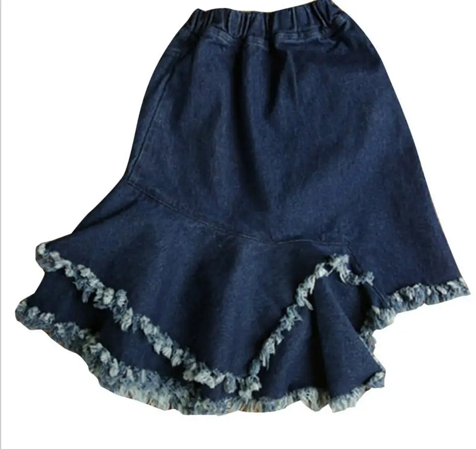 Весенние подростковые джинсы для девочек юбки с бахромой модная Корейская ковбойская Одежда для девочек Розничная высокого качества