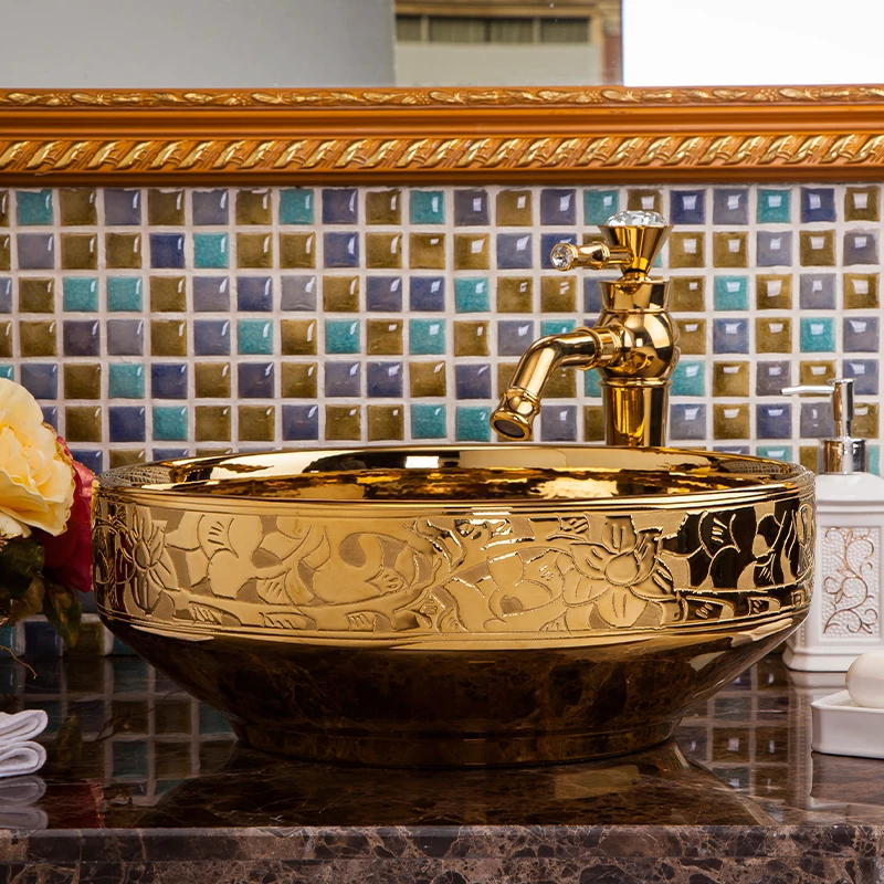China Artistic Handmade Ceramic wash basin Lavobo Round Counter top bathroom sink porcelain sinks bathroom sinks (7)