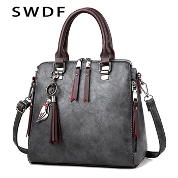 

SWDF- Vintage PU Leather Ladies HandBags Women Messenger Bags TotesTassel Designer Crossbody Shoulder Bag Boston Hand Bags