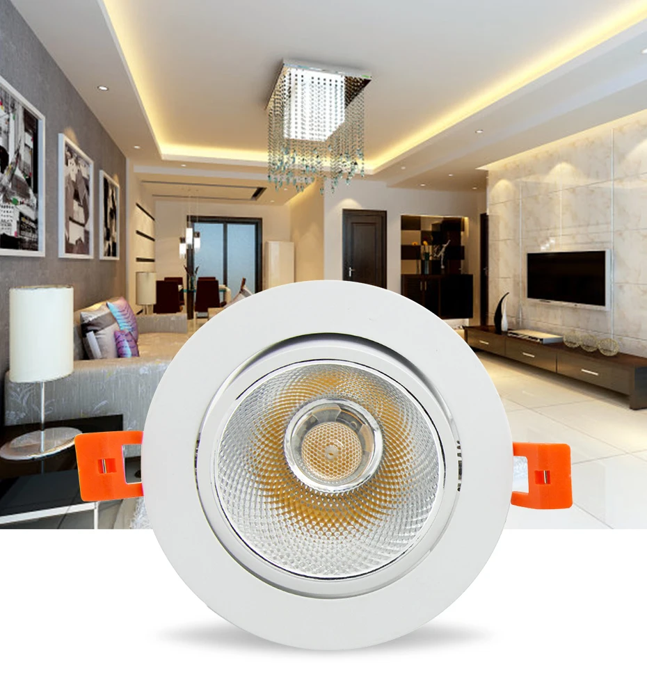 [DBF]Angle Adjustable LED Recessed Downlight Dimmable 7W 9W 12W 15W 18W Epistar COB Chip Ceiling Spot Lamp with 110/220V Driver