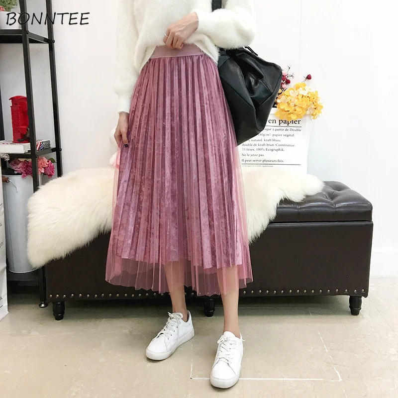 Юбки для женщин для осень мода Высокая талия утолщаются плиссированные Твердые s Теплый Корейский досуг женский Изящные эластич