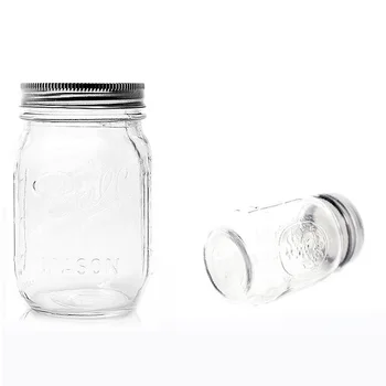 

Glass Mason Jar Regular Mouth 16oz with Sliver Lid Glass Storage Bottles & Jars Vegetable and Fruit Salad Jar W8721