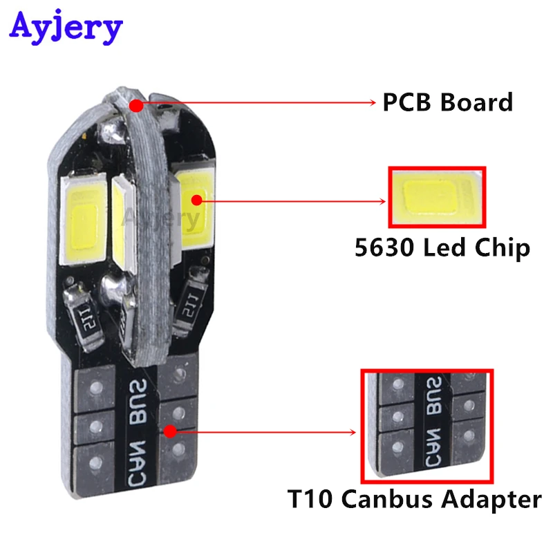 Ayjery 100 шт 12V светодиодный T10 5730 8 SMD Нет Ошибка габаритный фонарь 5630 8 светодиод Шина CAN свет без ошибки T10 W5W 194 168 8 SMD светодиодный лампы