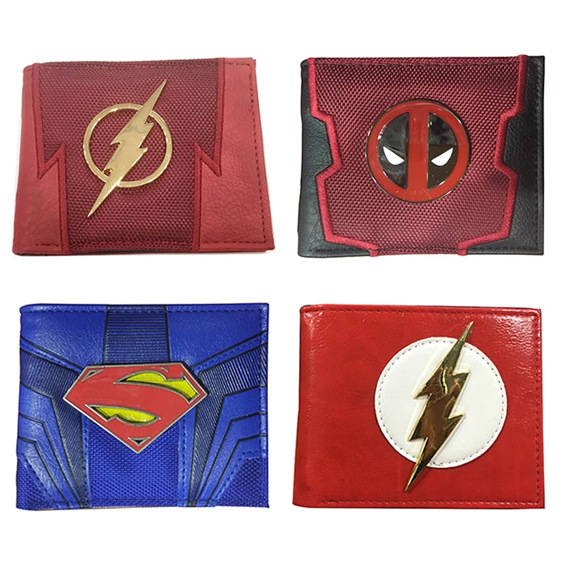 

Vintage Metal Logo Leather Purse Anime Flash Deadpool Superman Star Wars Wallet Creative Gifts Men Women Students Short Wallets