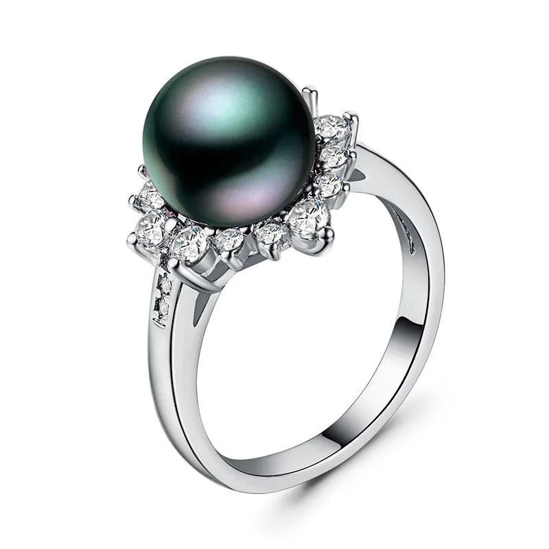 Роскошные серебряные кольца AAAA Циркон Черный Shell Pearl Ring таитянский Стиль Pearl Ring Модные украшения жемчуг кольцо для Для женщин - Цвет основного камня: B894