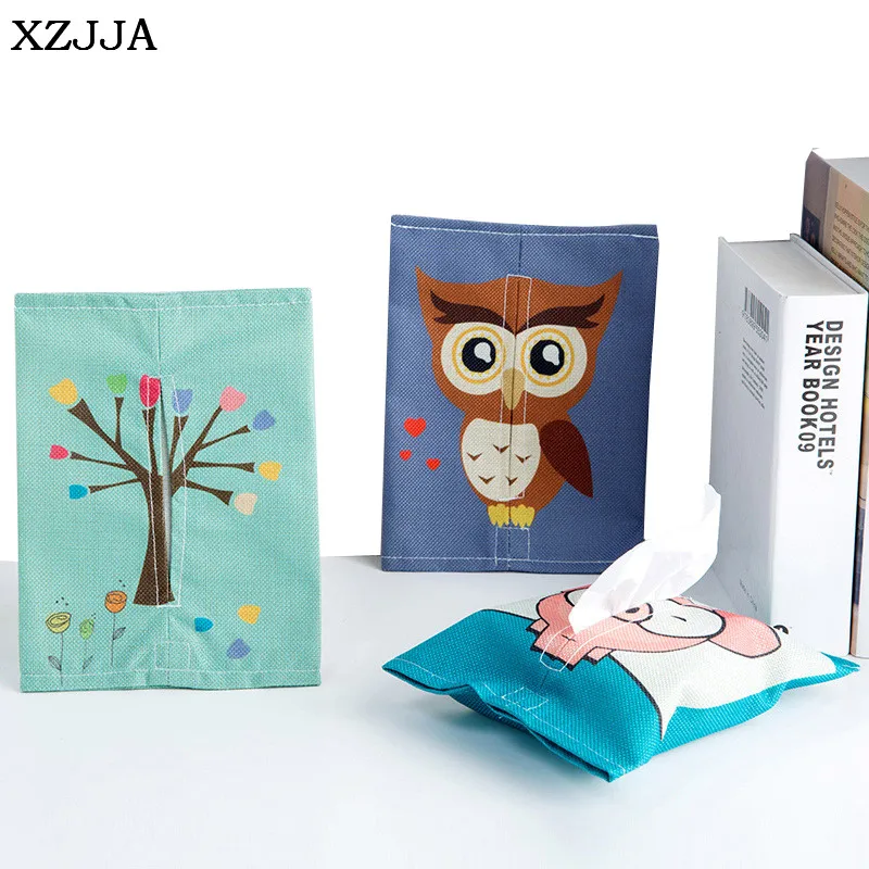 

XZJJA Cartoon Cotton Linen Tissue Boxes Multifunction Mobile Car Storage bag Home Working Desktop Decoration Napkin Paper Bag