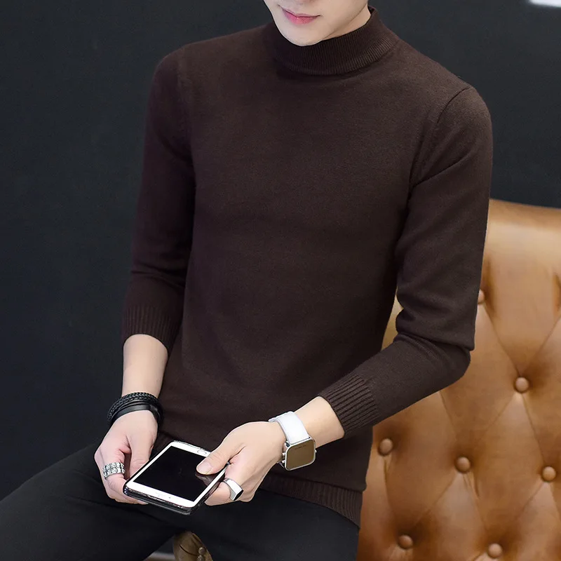 Men Sweaters Turtleneck Clothes 2019 Classic Simplicity Pullover Sweater Men Solid White Red Blue Orange Grey Black Sweaters