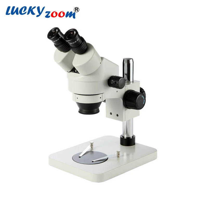 Lucky Zoom Brand 7X-45X Table Pillar Stand Zoom Magnification Binocular Stereo Microscope Inspect PCB Microscope+144 led Ring