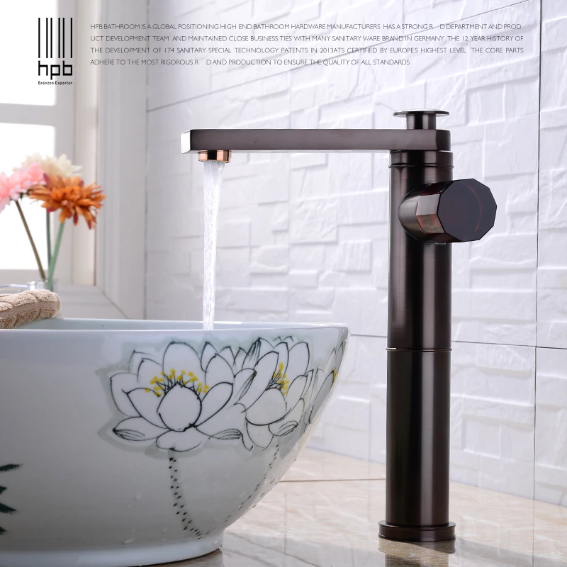 

HPB Contemporary Agate Basin Faucet Oil Rubber Bronze Sink Faucet Single Handle Water Mixer Deck Mounted Tap Bathroom H3101