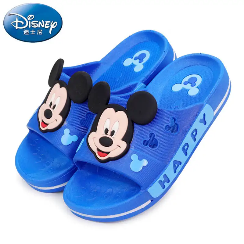 Детские летние домашние тапочки с Микки-Маусом для мальчиков и девочек, детские Нескользящие сандалии и Тапочки для ванной - Цвет: Синий