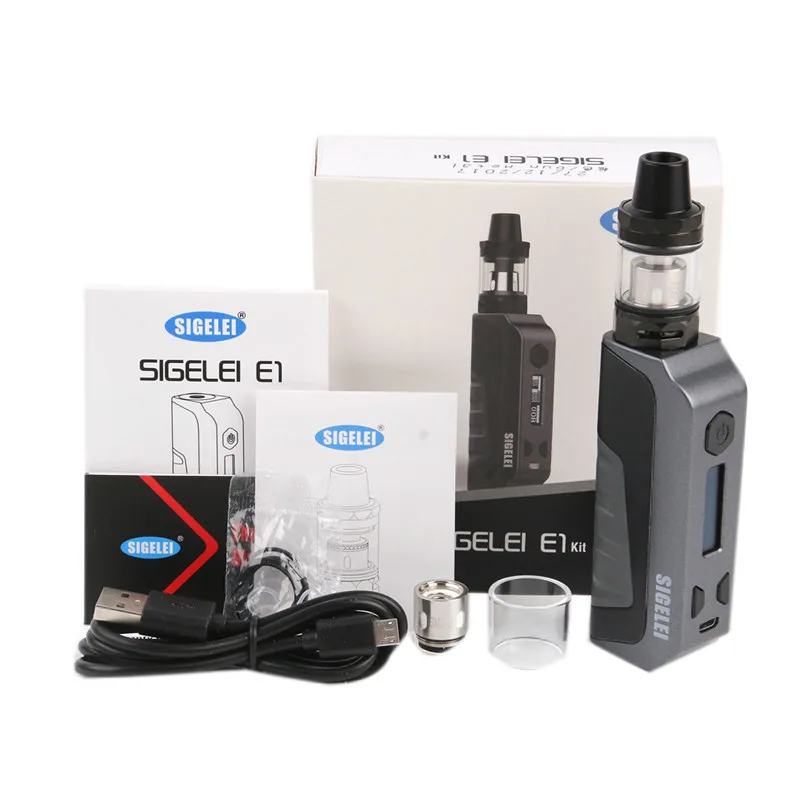 

Genuine SIGELEI E1 Start Kit Vape Box Mod Kit 2ml Tank 510 thread Electronic Cigarette Kit Temperature Control
