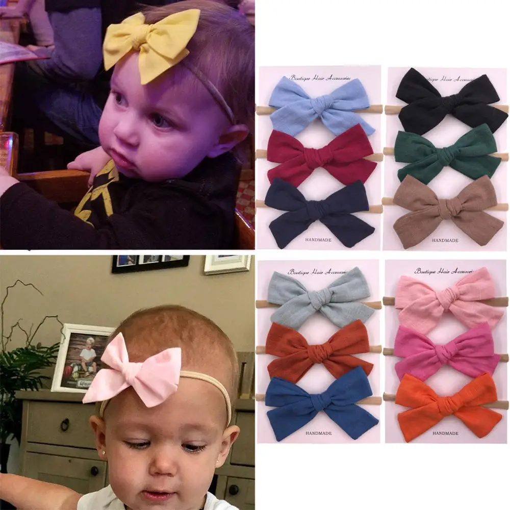 BEILARRY 3 PCS Large 4-inch Cotton Fabric bow headbands Baby Girls Soft Nylon Headband Elastic hairbands Hair bow Accessories predo подгузники трусики baby pants 3x large 24