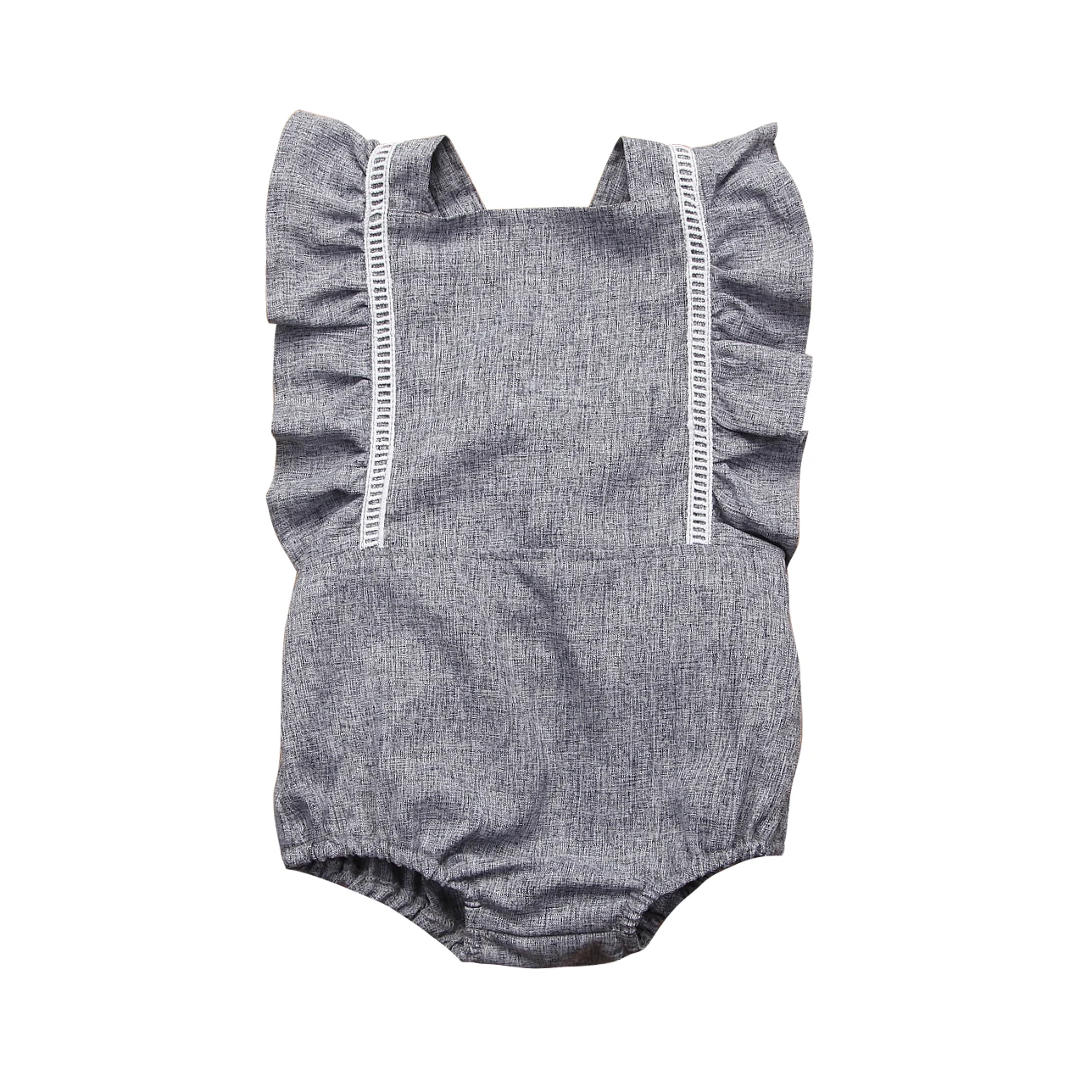 

Newborn Kid Baby Girls Gray Lace Flower Backless Romper Jumpsuit Outfits