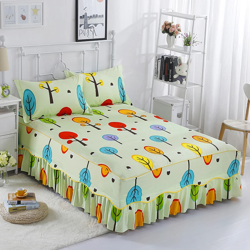 High Quality New 100 Cotton Bed Skirts Elegant Printing Pattern Twin