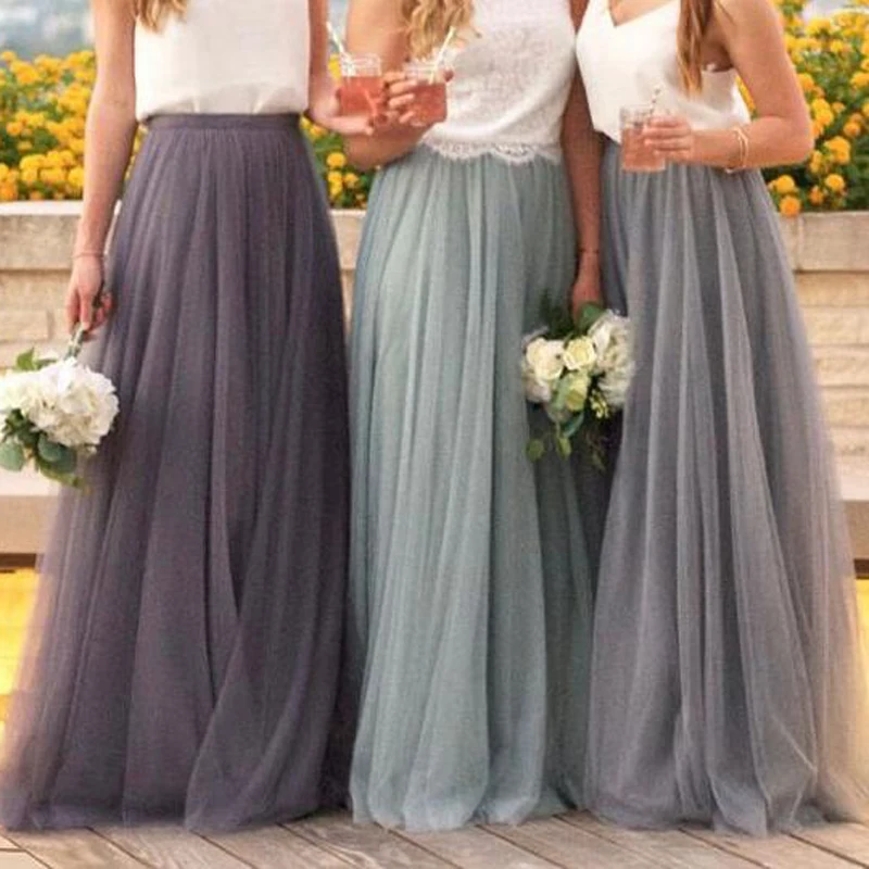 

Best Quality 5 Layers Long Tulle Skirt Graceful Gray Mint Green Wedding Bridal Bridesmaid Skirts Faldas saias femininas jupe