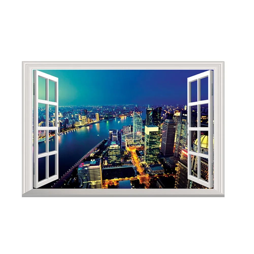 

3D Window View Wall Sticker Decal Sticker Home Decor Living Room Nature Landscape Decal Waterfall Mural Wallpaper Wall Art