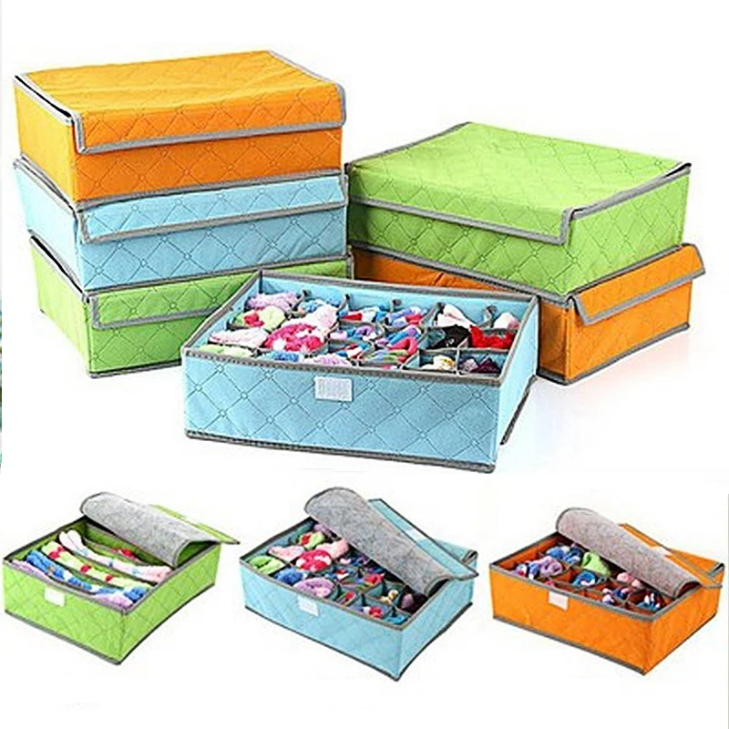 

Bra Underwear Organizer Drawer Closet Boxes Foldable 7/16/24 Girds Non-woven Scarfs Socks Bra Home Travel Storage Wardrobe