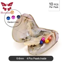 10 шт./лот 6,5-8 мм смешанные цвета рядом с круглым устрицы, четыре бусины жемчуга в каждой устрицы, можете получить 40 шт. натуральный жемчуг