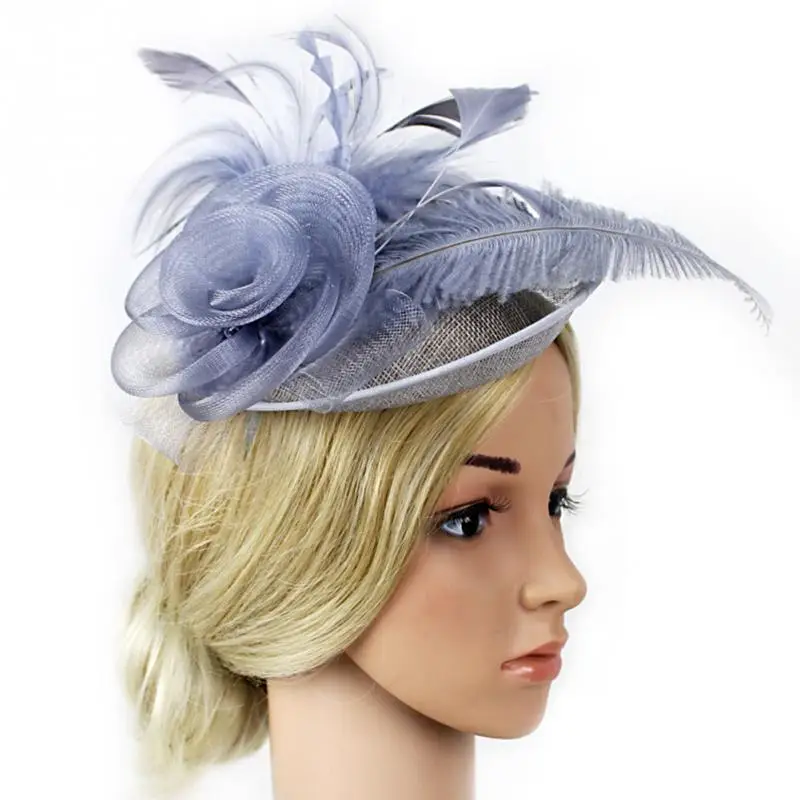 

2019 New Elegent Feather Hair Clip Mesh Elastic Net Fascinating Hat With Hair Clip Women Tea Party Church Hat Hot Sale