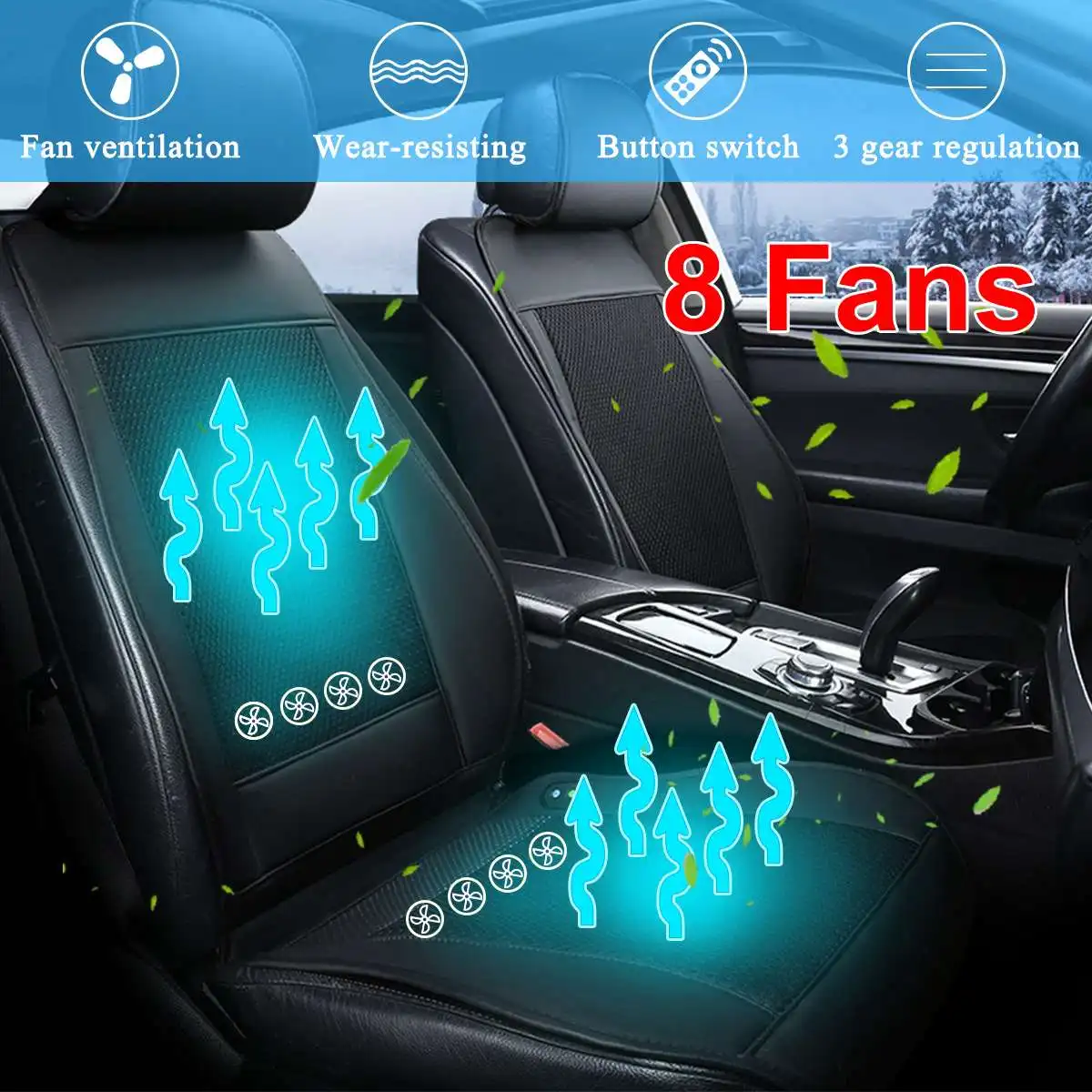 

8 Built-in Fan 3 Speeds 12V Cooling Car Seat Cushion Cover Air Ventilated Fan Conditioned Cooler Pad Seat Cushion Covers