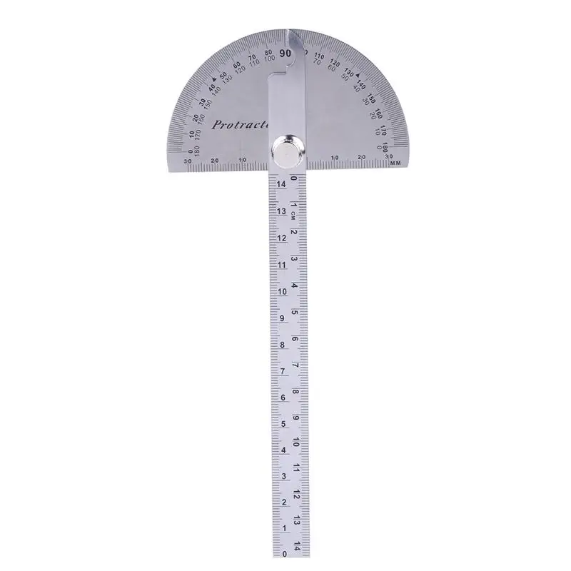

0-180 Degree Angle Straight Ruler Stainless Steel Round Head Rotary Protractor 145mm Adjustable Metric Metal Measure Tools
