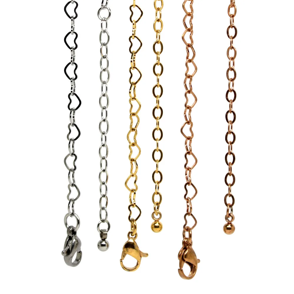 Panpan 16 2 316L Stainless steel heart link chains for floating charm glass locket