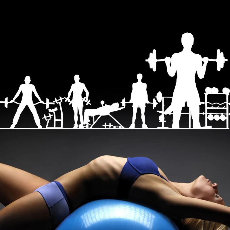 Gym Name Sticker Fitness Crossfit Barbell Decal Body-building Posters Vinyl Wall Decals Parede Decor Mural Gym Sticker JSL023