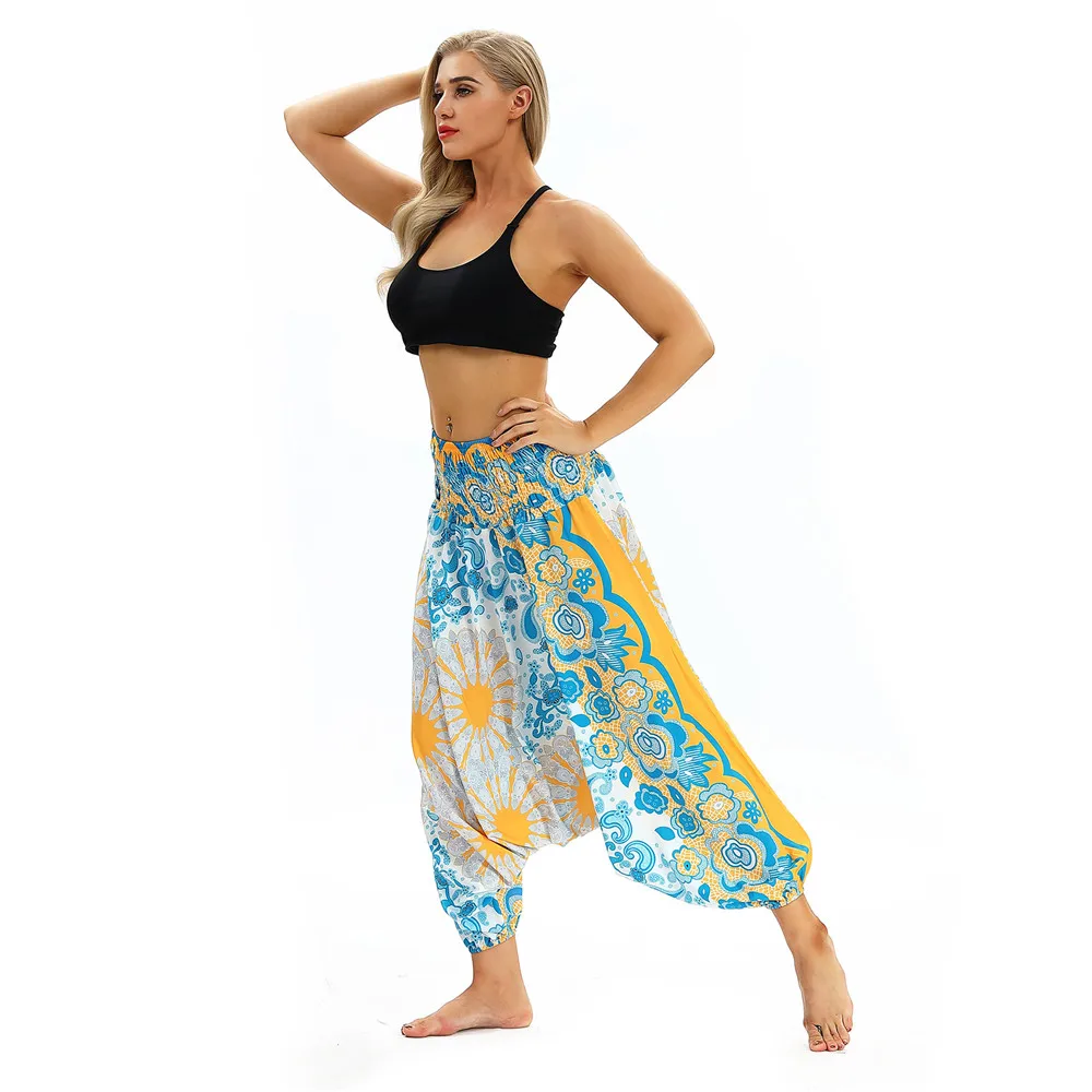 Ladies Women Beach Pants Trousers Boho Gypsy Hippie Sarouel Wide Leg Harem Peacock Feather Print Elastic Loose Pants Trousers Ladies Women Beach Pants Trousers Boho Gypsy Hippie Sarouel Wide Leg Harem Peacock Feather Print Elastic Loose Pants Trousers