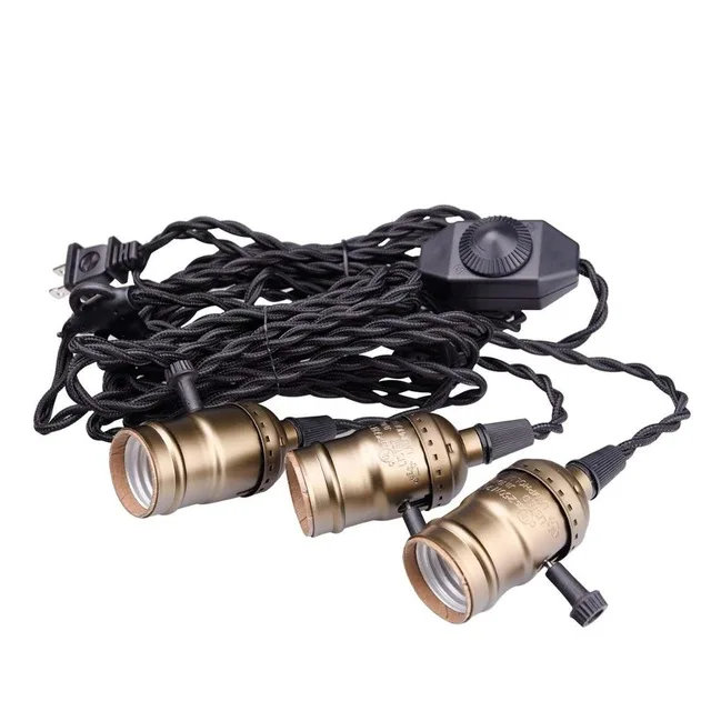 Retro gold 3 heads Aluminum Vintage Lamp Base E27 Pendant Lamp Dimmer Hanging 110V/220V DIY Retro Lamp Holder EU US Plug Ceiling Light Bulb Fixture - Цвет: Retro gold 3 heads
