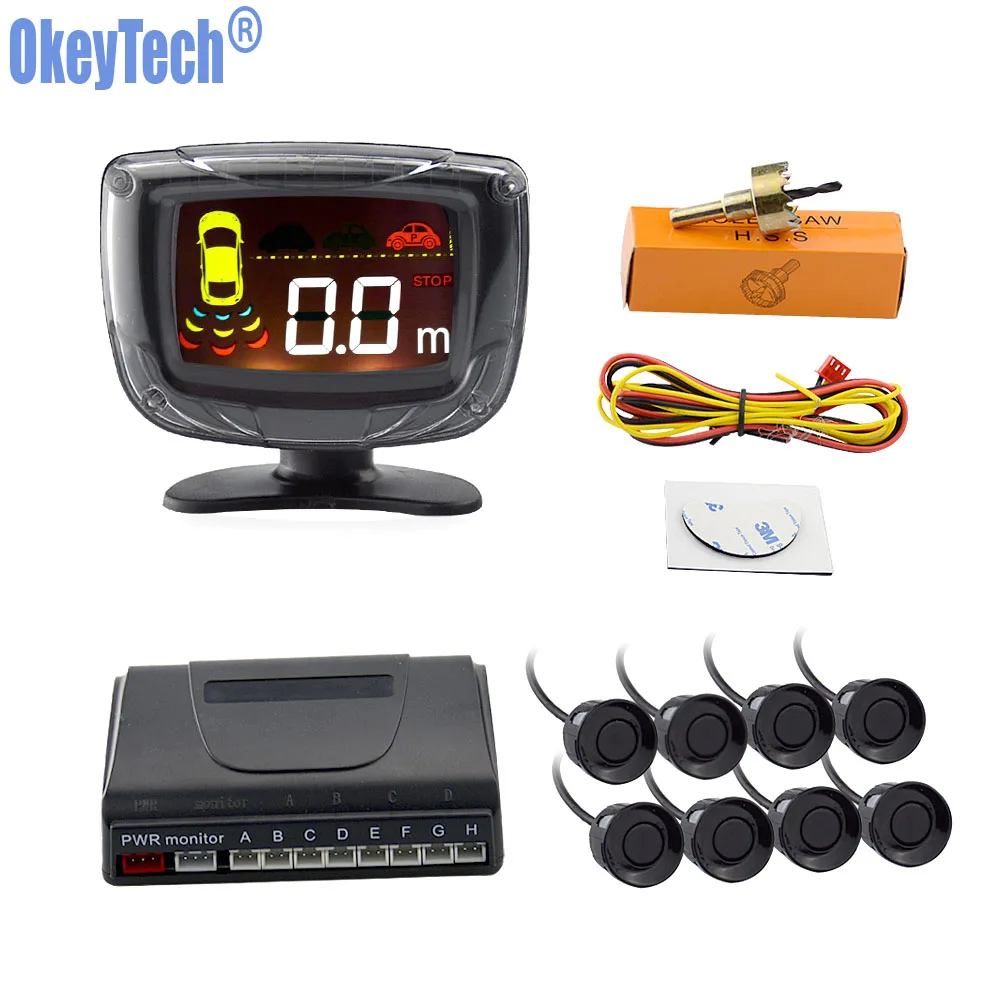 OkeyTech 8 Sensor 22mm Car LCD Display Parking Sensor System Monitor Kit Auto Reverse Backup Radar Assistance Buzzer Alarm