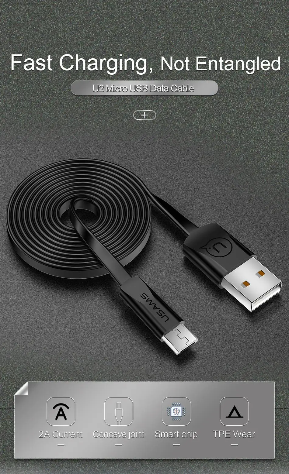 Плоский Micro USB кабель для быстрой зарядки, USAMS кабель для передачи данных для samsung Xiaomi Android мобильный телефон зарядное устройство провод кабель Microusb