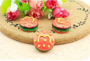 

New arrival 50pcs/lot 12*24mm resin Beef hamburger Fake Faux food kawaii flatback cabochon for children diy Hair accessories