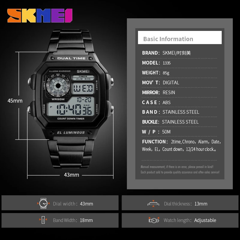 Comprar SKMEI Hombres Deportes Hombre Reloj de Cuenta Atrás Digital de Moda de Acero Inoxidable Reloj Resistente Al Agua Relojes de Pulsera Hombre Reloj Relogio masculino