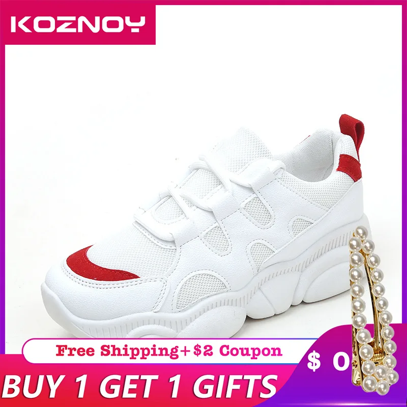 

Koznoy Sneakers Women Spring Students Dropshipping Korean Version Fashion Thick Bottom Breathable Increased Leisure Women Shoes