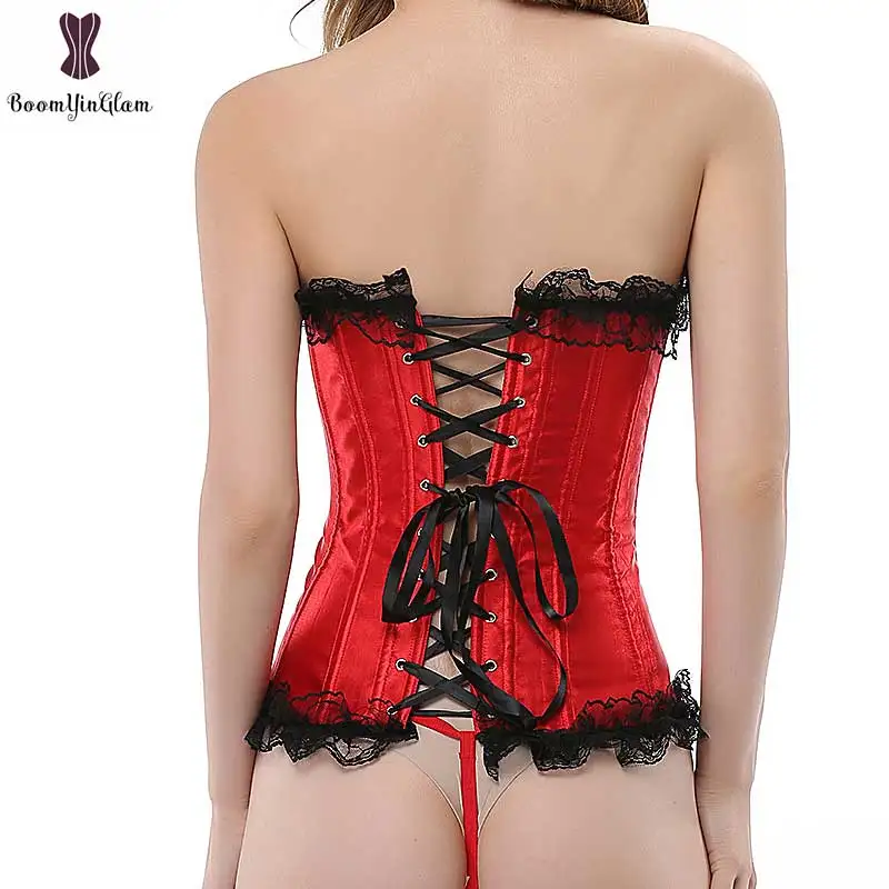 Black Spots Sexy Red Corset Overbust Lace Up Bustier Plus Size Plastic Boned Corselet Gothic Outfit Waist Trainer Cincher Shaper