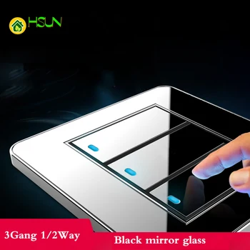 

Tap the switch at any point Type 86 Black Mirror Glass 3Gang 1Way 2Way Wall Switch Panel with led fluorescent