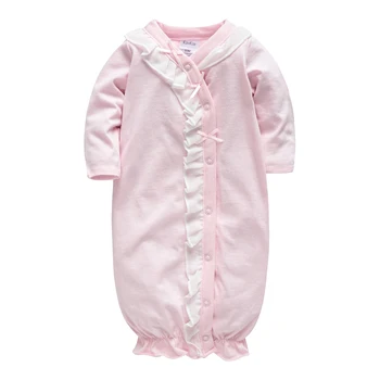 

2020 Warn Baby Girl Sleeping Wear Clothing Winter 100% Soft Cotton Baby Light Pink Romper Long Sleeve Newborn Pyjama Nightgown