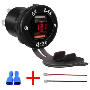 

Car Charger Aluminum Alloy Fast Charge QC 3.0 Dual USB with Digital Voltmeter Charger Low Voltage Warning Universal USB Adapter