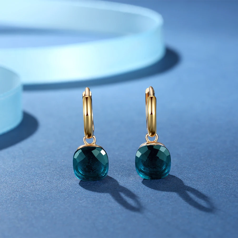 Модные золотые висячие серьги, твердые 925 пробы серебряные серьги с австрийскими кристаллами для женщин, подарок на свадьбу, день рождения, ювелирное изделие - Цвет камня: Dark Blue