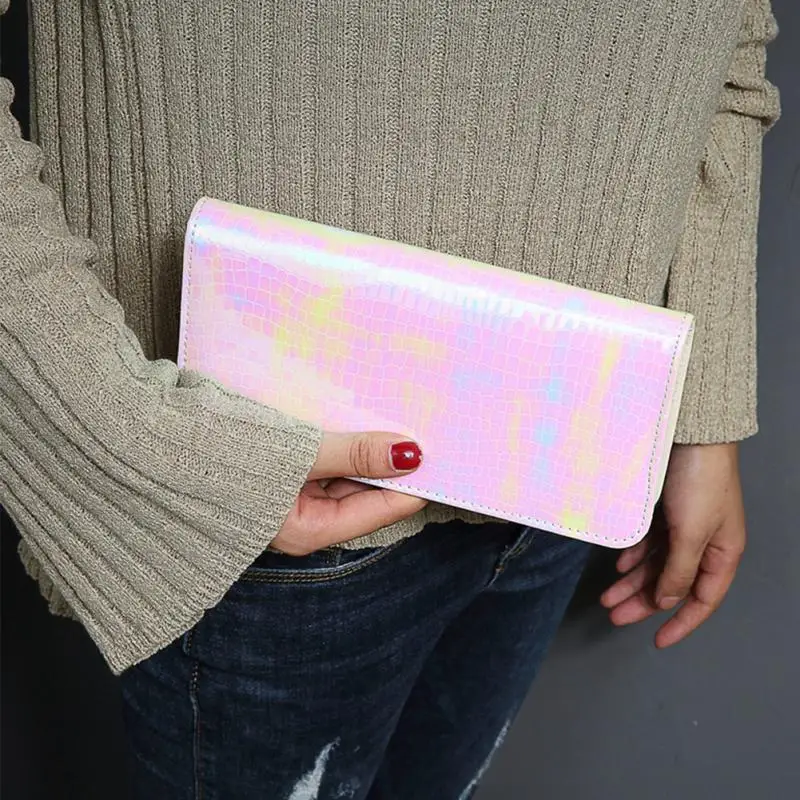 Голограмма женский клатч-кошелек Длинная голографическая дамская сумка для девочек на молнии Кошелек для монет Визитницы женские кошельки удобные