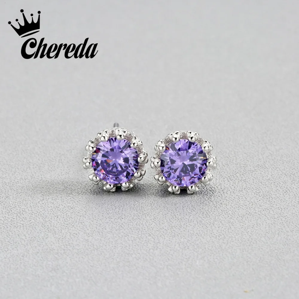 

Chereda Luxury Purple Color Rhinestone Stud Earrings 5PC Fashion Women Charms Jewelry Small Fine Party Lover Anniversary Gift
