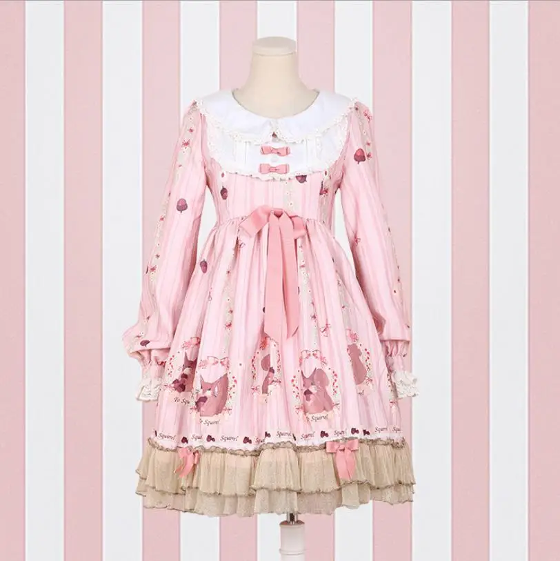 pink long sleeve Королевская Фея мягкие японские игрушки принцесса лолита кружевное платье женские оборки сшивание мультфильм печатных милое платье wq1602 завод - Цвет: pink long sleeve