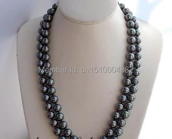 

Free shipping 00235 long 50" 12mm peacock black south sea shell pearl necklace