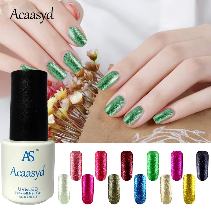 Acaasyd 1 шт. 7 мл Покрытие УФ/LED Soak Off Геля Для Ногтей 12 Цветов Сияющий Блеск Платины